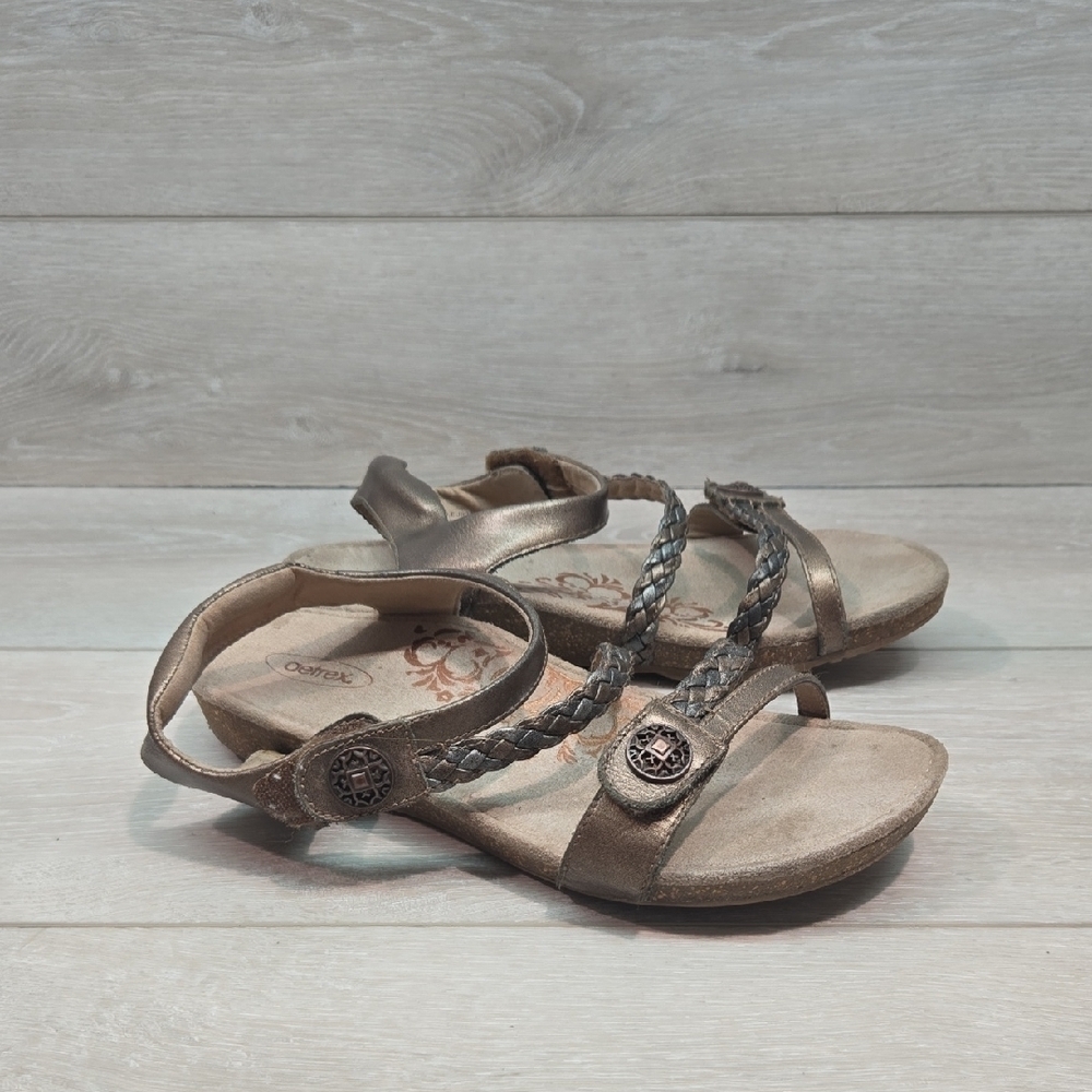 Aetrex Women Metallic Braided Sandals Leather Slide Shoes Sz 9